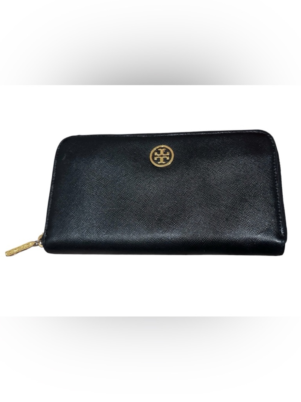 Tory Burch Black Saffiano Robinson Zip Around Continental Wallet